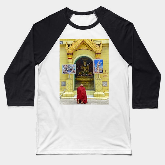 Monk Praying Baseball T-Shirt by bulljup